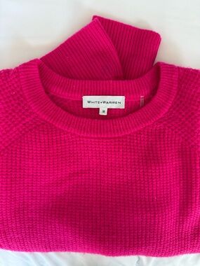 White + Warren hot pink waffle cashmere sweater (M)